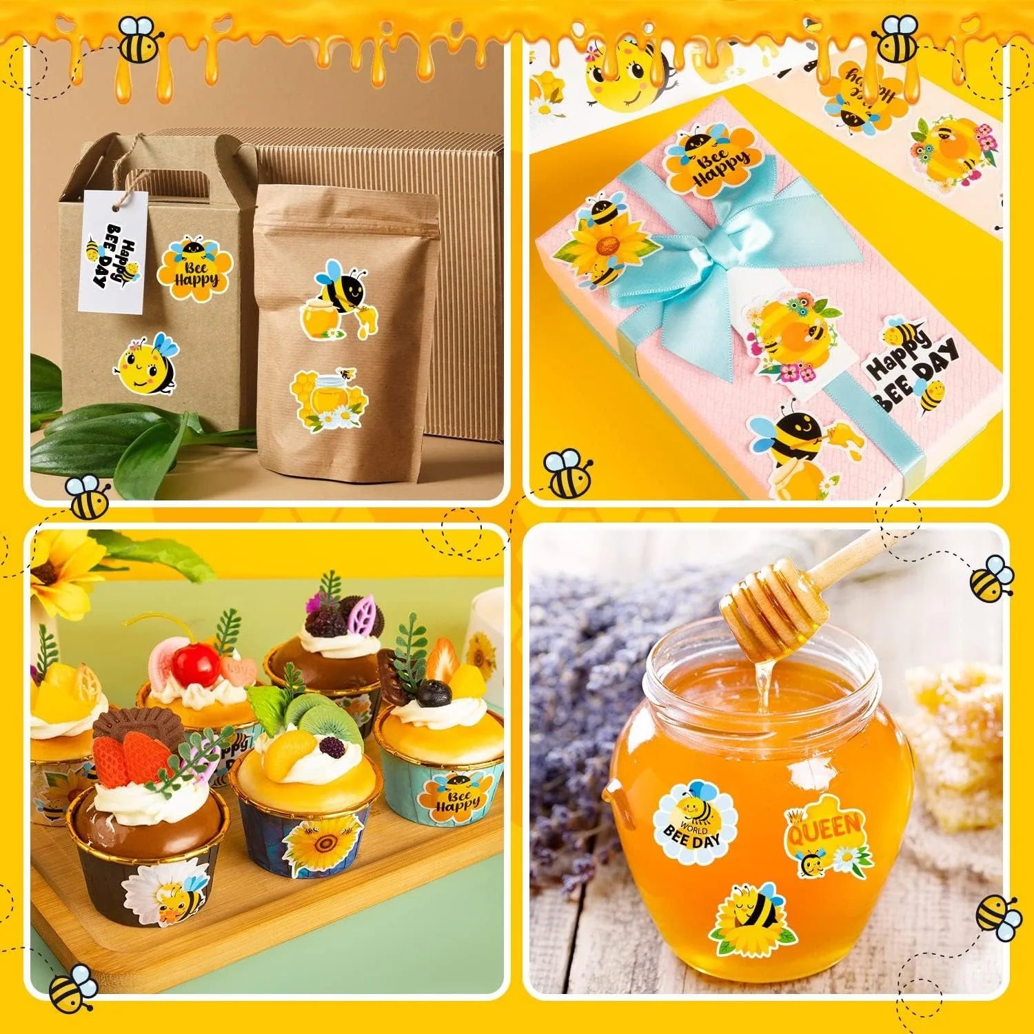 500Pcs/Roll Heterotypic Flowers Hardworking Little Bees Stickers 2.5cm/1.0'' Happy Bees Art Scrapbooking Learning Reward Labels