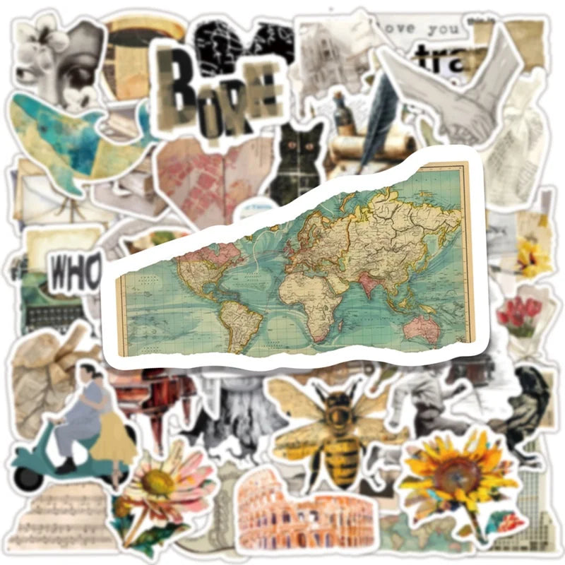 10/30/50PCS Vintage Artistic Sticky PVC Sticker Aesthetic Stationery DIY Decoration Scrapbooking Children's School Supplies