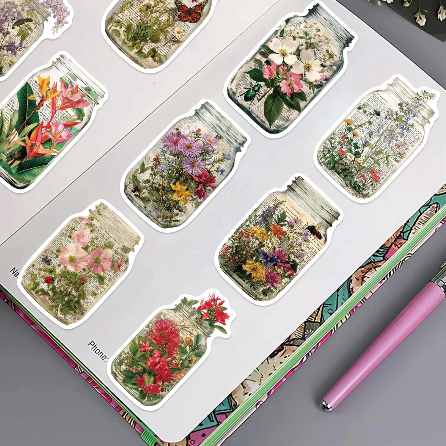 50/100Pcs Retro Flower Bottle Doodle Sticker School Stationery Notebook Decals Guitar Laptop Luggage DIY Waterproof Stickers