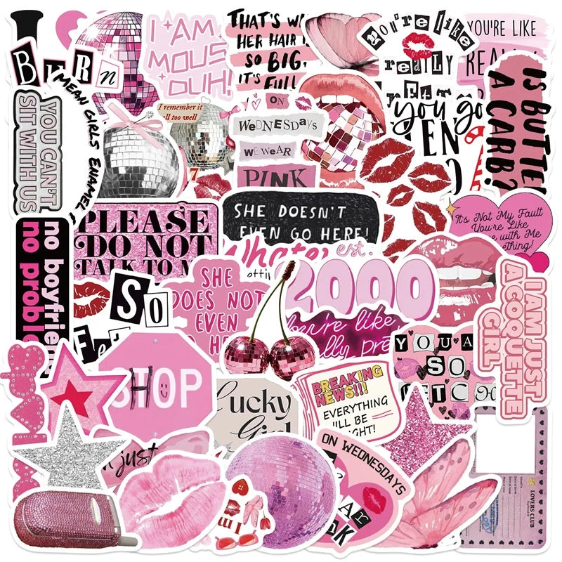 10/30/50PCS Cute Pink Girl Lip PVC Sticky Sticker Aesthetic Stationery DIY Children's Decoration Scrapbooking School Supplies