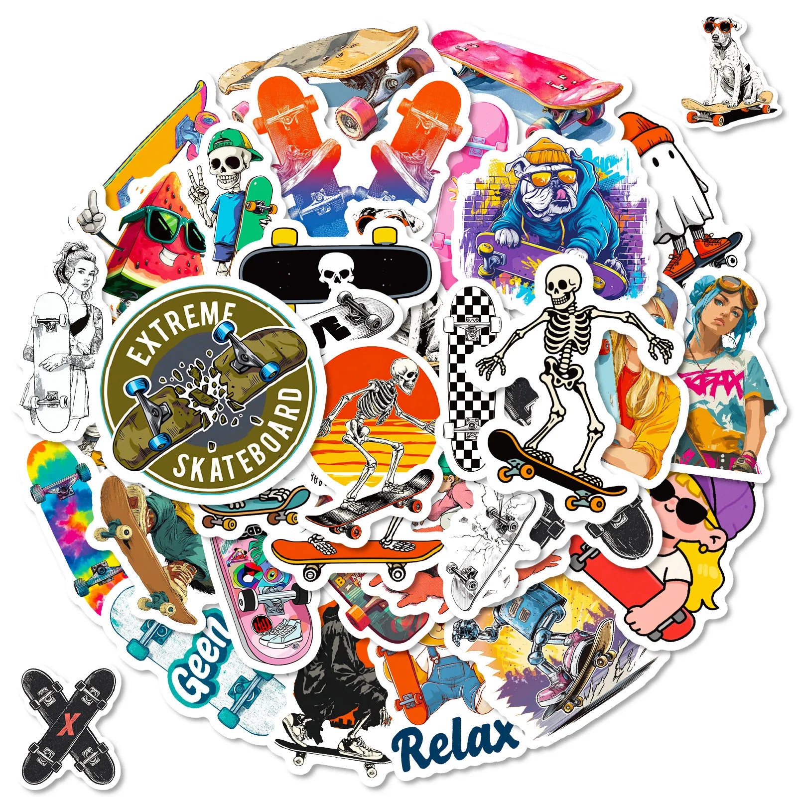 56/112 Pcs Cool Skateboard Funky Pattern Stickers No Repeat for Scooter Helmet Bike Suitcase Car Outdoor Equipment Pencil case