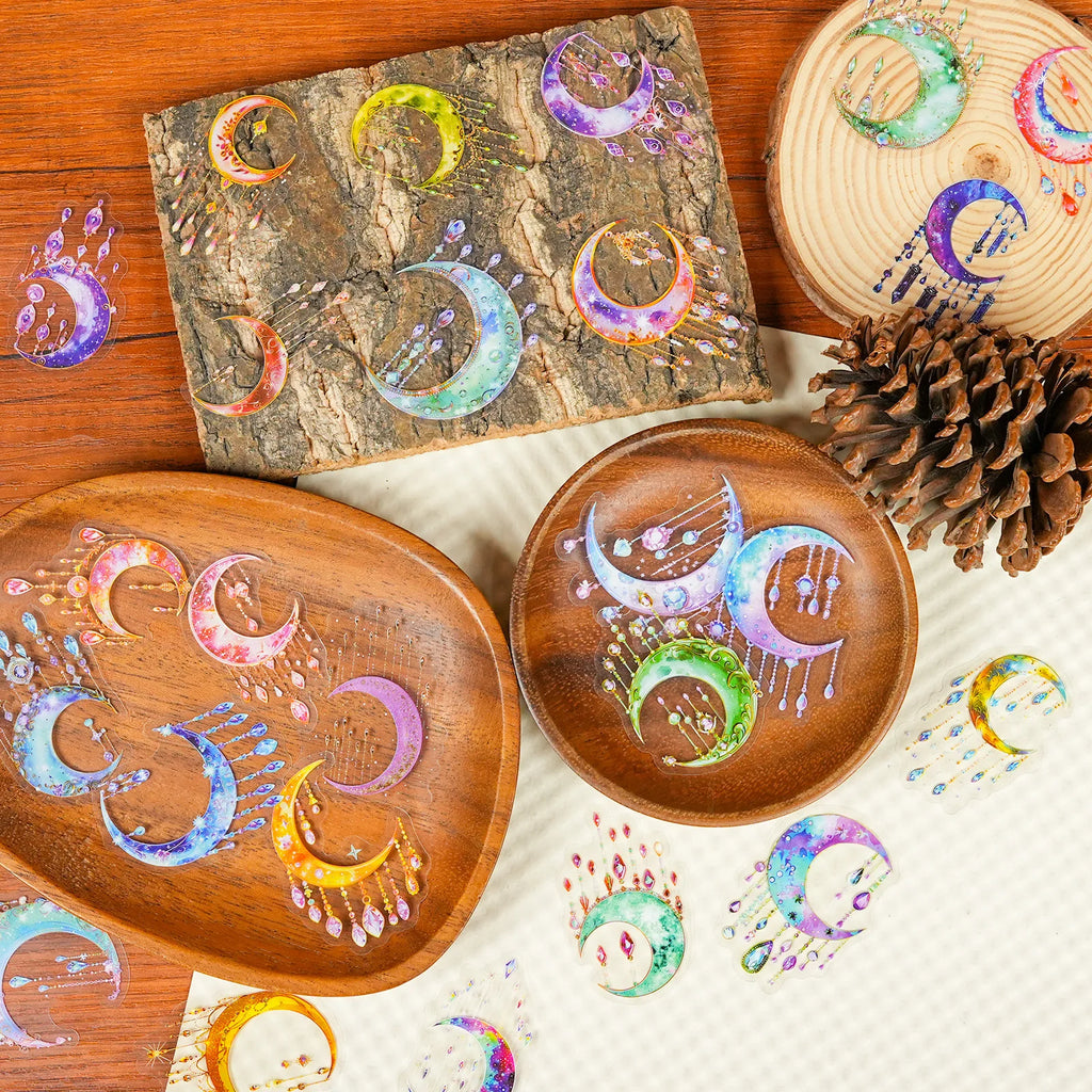 56/112PCS Colorful Tassel Crescent Transparent Stickers PET Beautiful Decoration Waterproof Reward Stationery Notebook Stickers