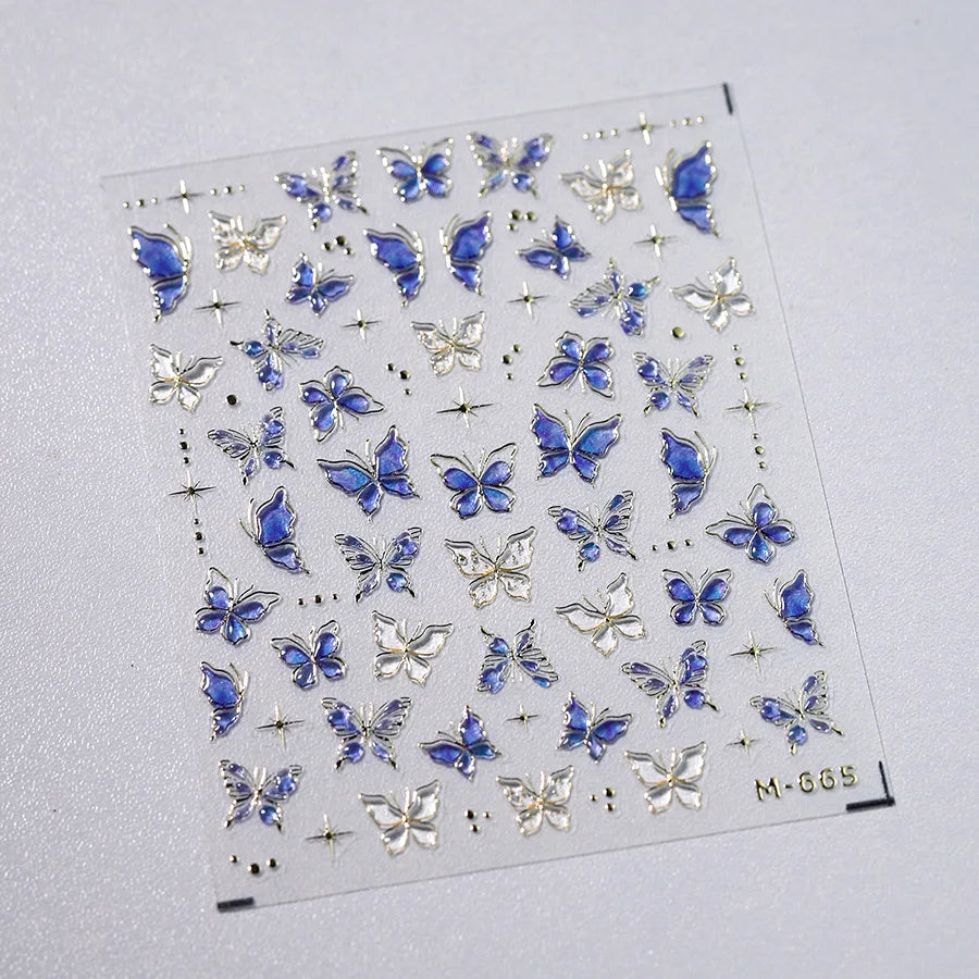 5D Butterfly Nail Stickers Sparkling Jelly Butterfly Nail Art Sticker Decorations Decals DIY Self Adhesive Slider Manicure Parts