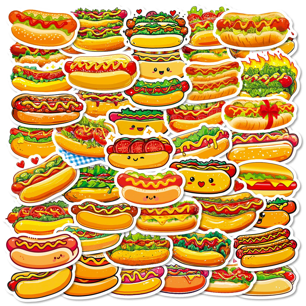 56PCS Cute Hot Dog Cartoon Stickers Smile Bread Sausage Hand drawn Food Decoration Children's Stationery Stickers