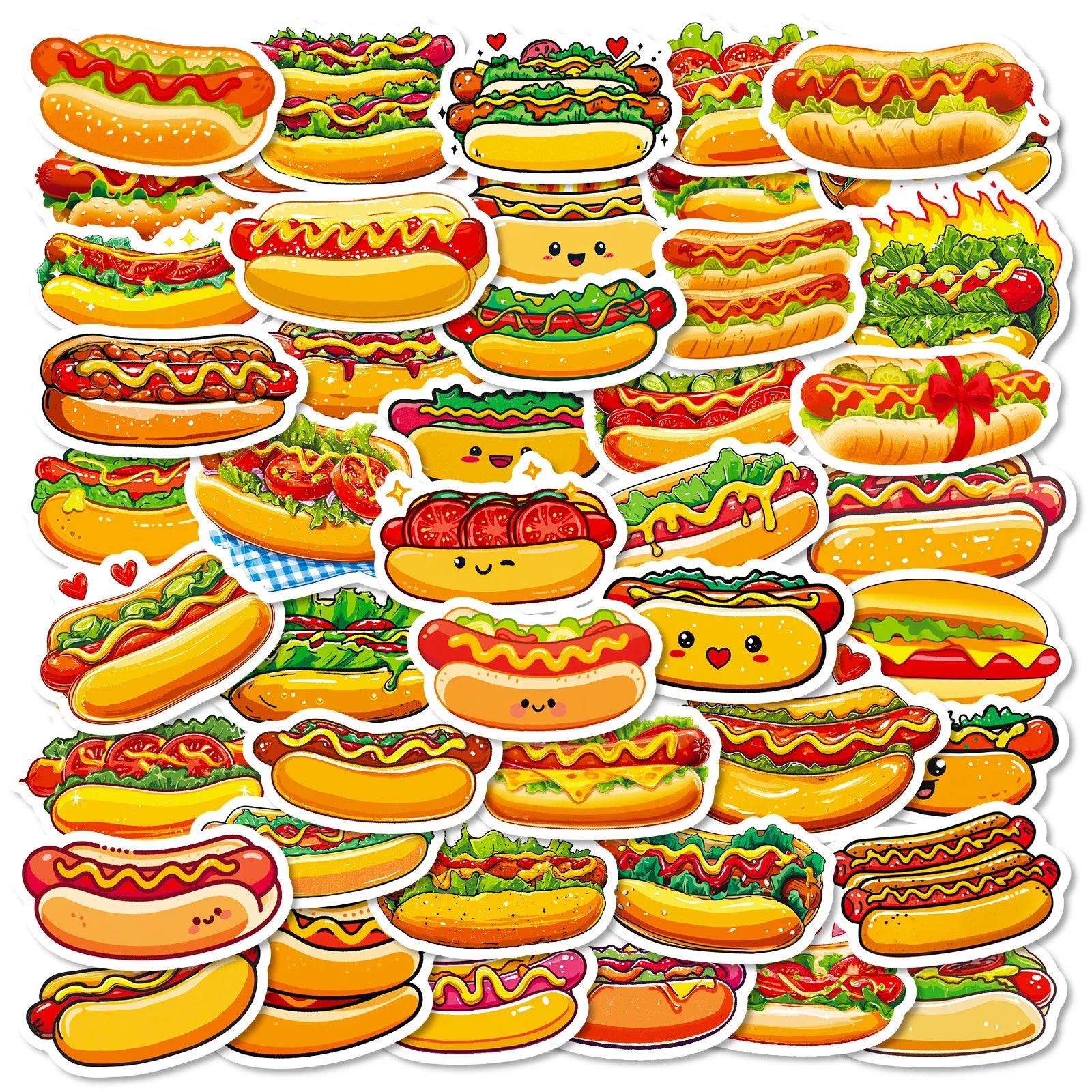 56PCS Cute Hot Dog Cartoon Stickers Smile Bread Sausage Hand drawn Food Decoration Children's Stationery Stickers