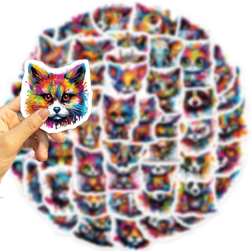 50pcs Cartoon Colorful Animal Aesthetic Graffiti Stickers Luggage Skateboard Laptop Guitar Sticker Decals Skins