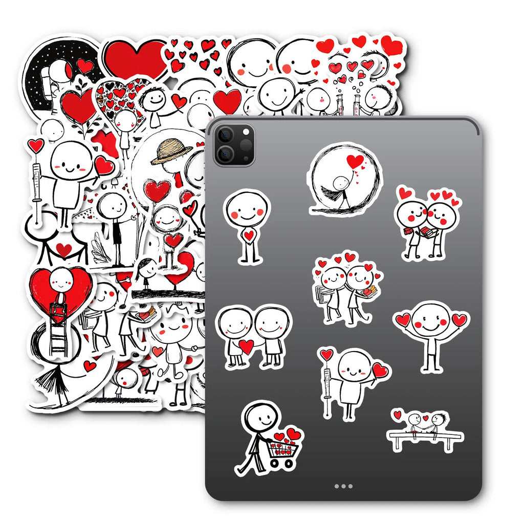 50PCS Simple Line Graffiti Stickers Red Heart Cartoon DIY Children Staionary Notebook Stickers