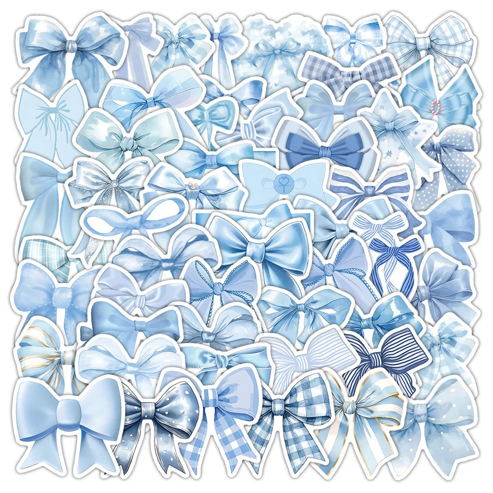 50/100PCS Cartoon Blue Bow Stickers Decorative Stationery Box Waterproof Stickers