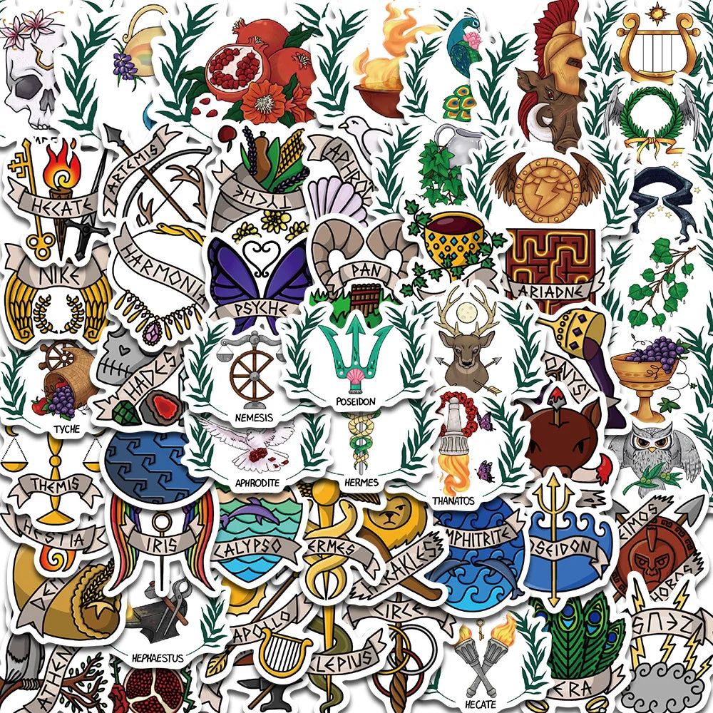 55PCS Ancient Greek God Logo Sticker Suitcase Cartoon Laptop Decorative Luggage Phone Guitar Car Bike Notebook Scrapbook Sticker
