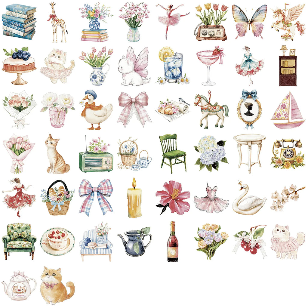50/100PCS Transparent PET Watercolor Garden Stickers Waterproof Decoration Guitar Notebook Stationery Laptop