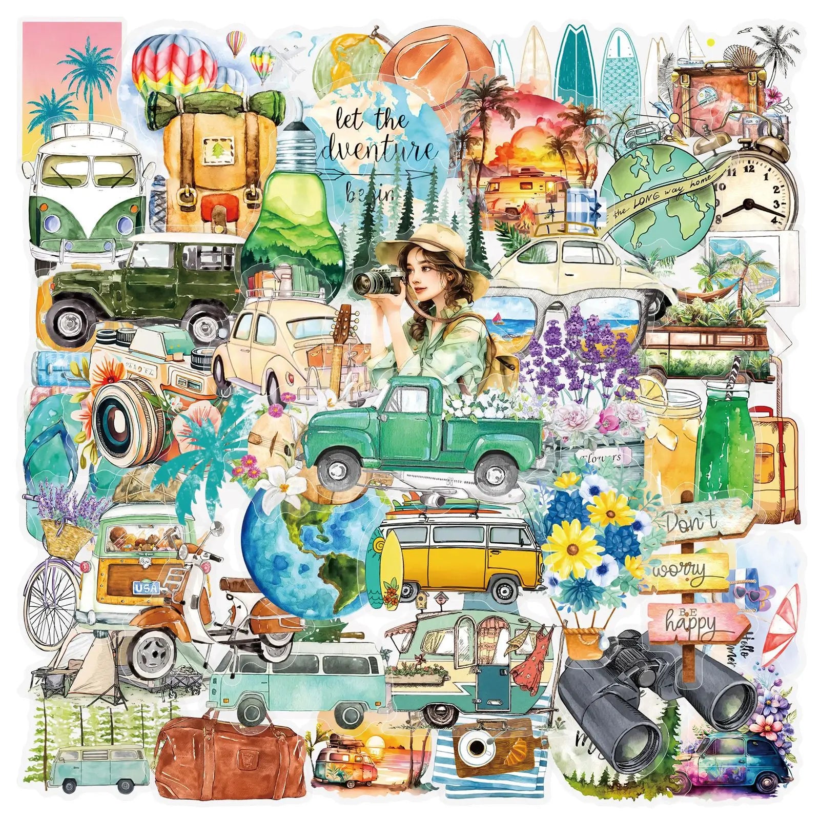50PCS Transparent PET Fresh&Simple Outdoor Travel Stickers Travel Maps Decoration Stationery Notebook Luggage Stickers