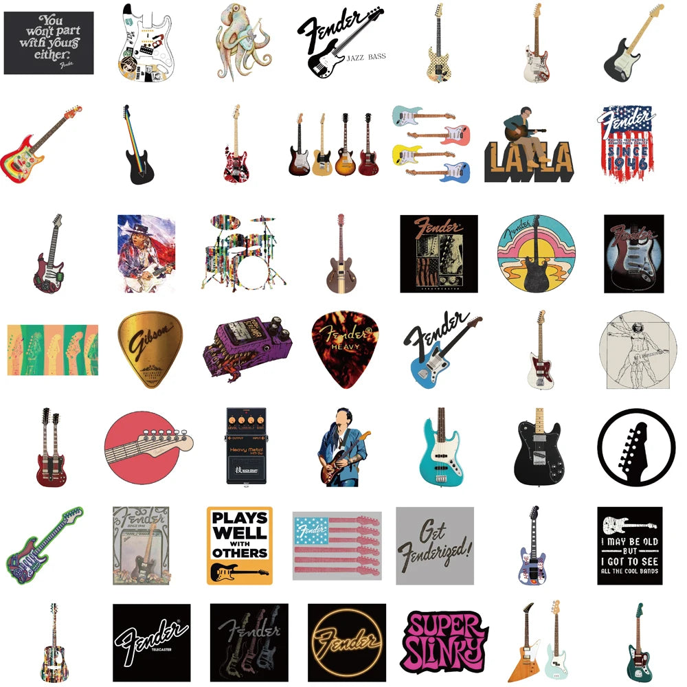 50PCS Guitar Sticker Snowboard Scrapbook DIY Laptop Graffiti Luggage Refrigerator Phone Creative Coffee Aesthetic Sticker