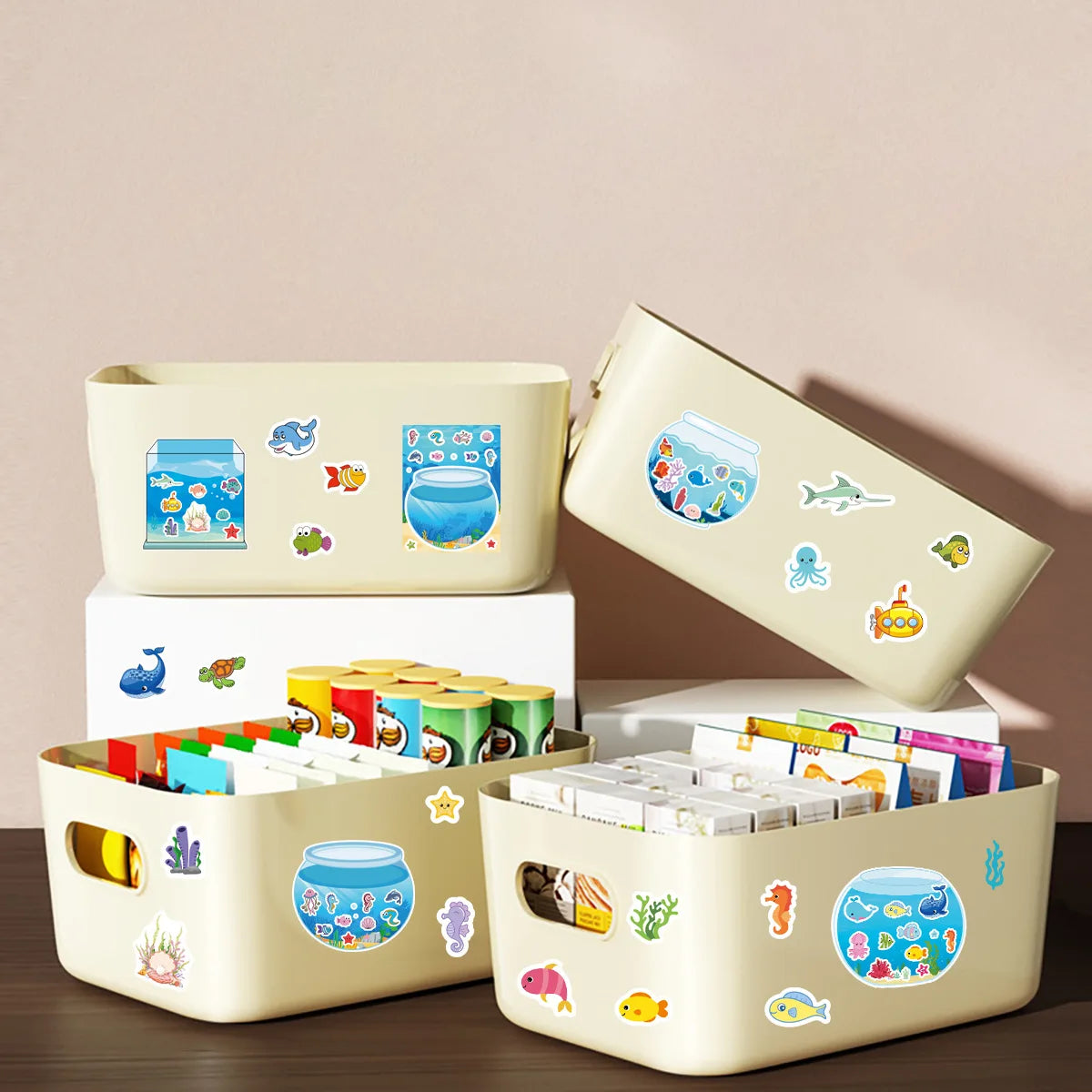 8/16/24Pcs Fish Tank Ocean Animal Puzzle Stickers, Kids DIY Decals Marine Sticker for Notebook Phone Suitcase Fridge Decor