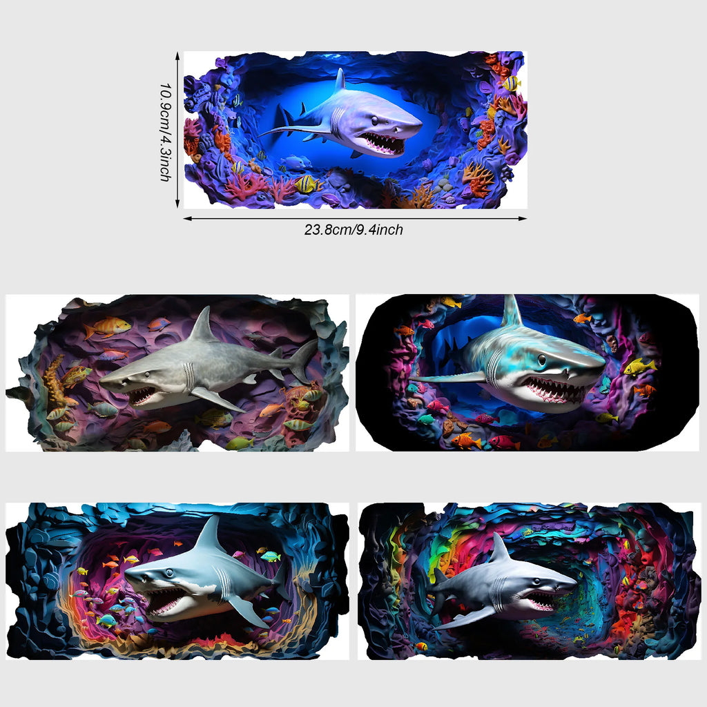 5 Sheets Shark UV DTF Cup Stickers, Glass Cup DTF Transfer Stickers, Waterproof Cartoon Wipeable Transfer Paper