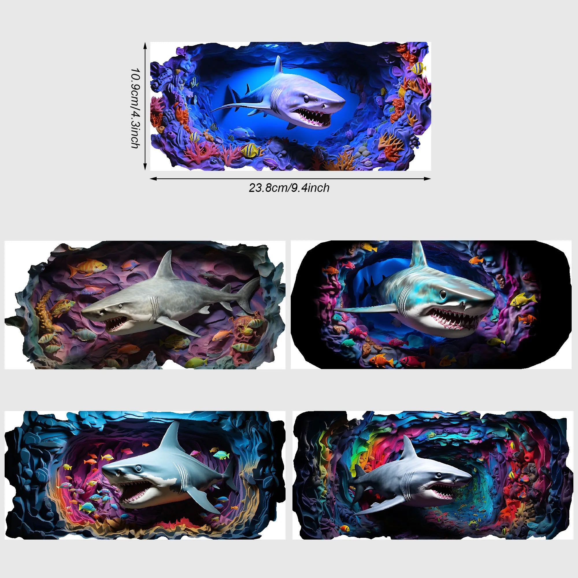 5 Sheets Shark UV DTF Cup Stickers, Glass Cup DTF Transfer Stickers, Waterproof Cartoon Wipeable Transfer Paper