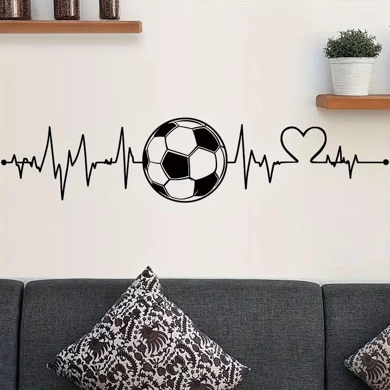 Contemporary Retro Football Sticker - Self-Adhesive Vinyl Decal with EKG Line Design, Black & White Heart Patterns, Perfect for