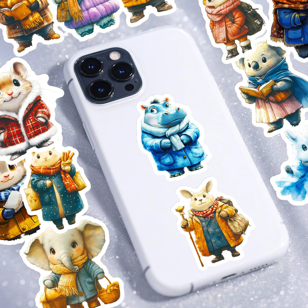 56 Pcs HD Vivid Vintage Winter Animal Doodle Stickers Creative for Phone Case Scrapbook Stationery Box Lunch Box Binder Decals