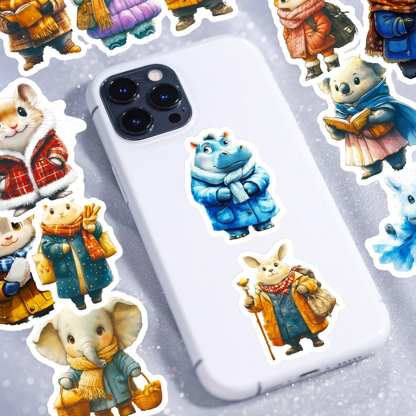 56 Pcs HD Vivid Vintage Winter Animal Doodle Stickers Creative for Phone Case Scrapbook Stationery Box Lunch Box Binder Decals