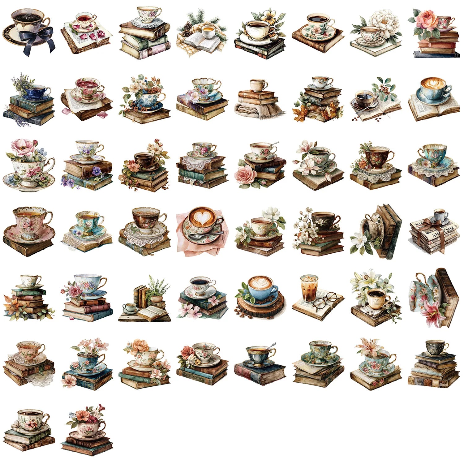 50/100PCS Cartoon Coffee Book Sticker Pack Waterproof Transparent PET Hand Account Decorative Guitar Notebook Stickers