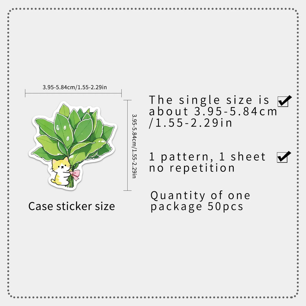50/100PCS Blessing Grapefruit Leaf Stickers Cartoon Plant Leaves Waterproof Decoration Refrigerator Stationery Stickers