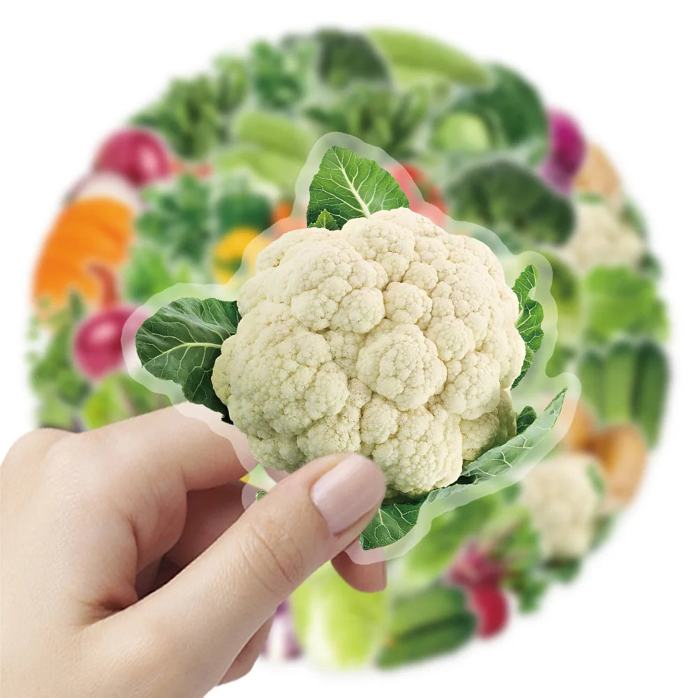 50Pcs Vegetable Graffiti Stickers Green Vegetable Lettuce Tecor Transparent PET Children Stationery Reward Stickers