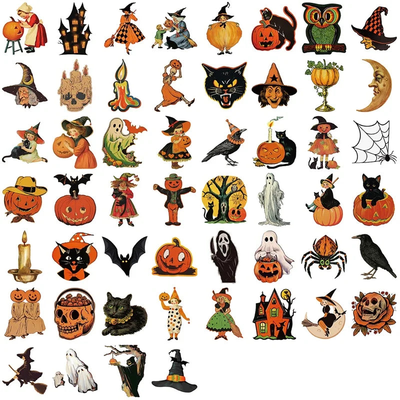 10/30/52PCS Cartoon Halloween Ghost PVC Sticky Sticker Aesthetic DIY Children's Decoration Scrapbooking School Supplies