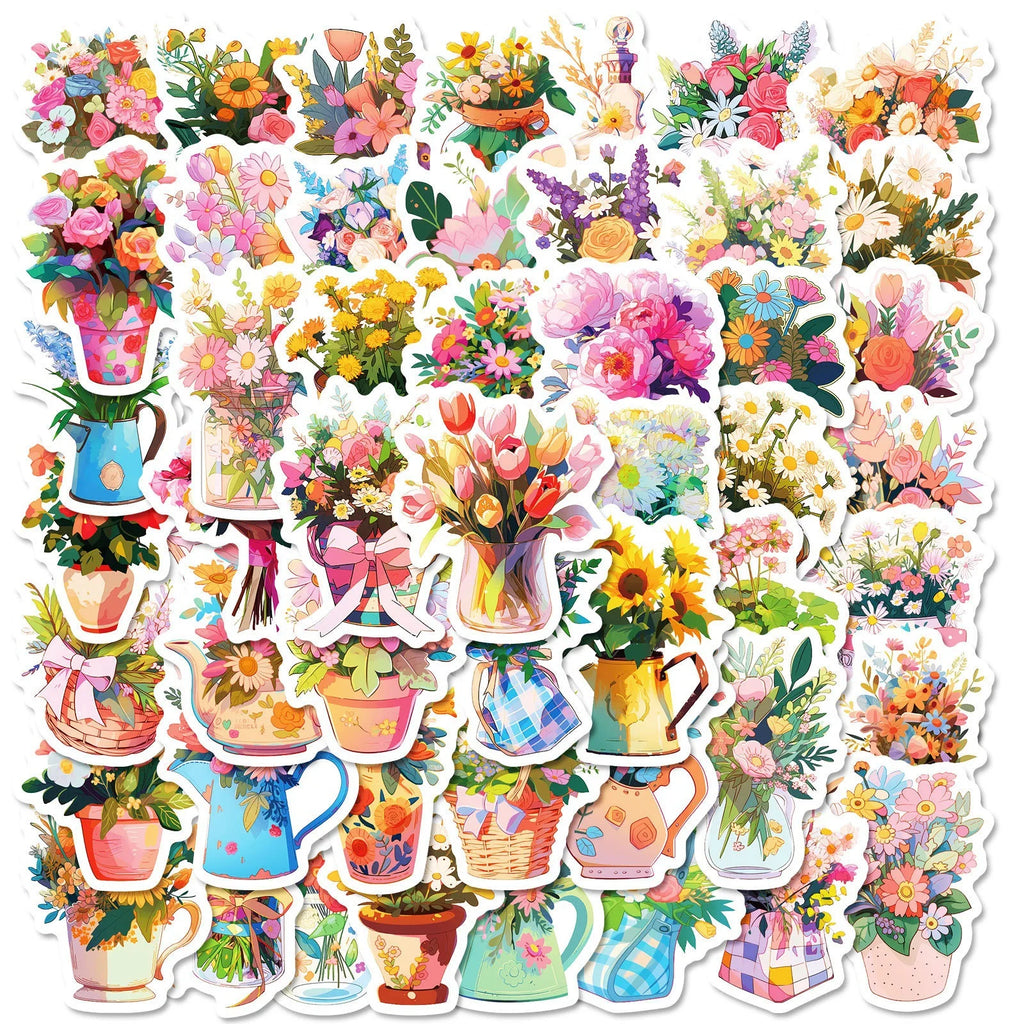 50/100PCS Flowers Handheld Various Flowers Graffiti Stickers Booklet Luggage Decoration Notebook Stationery Pen Holder Stickers