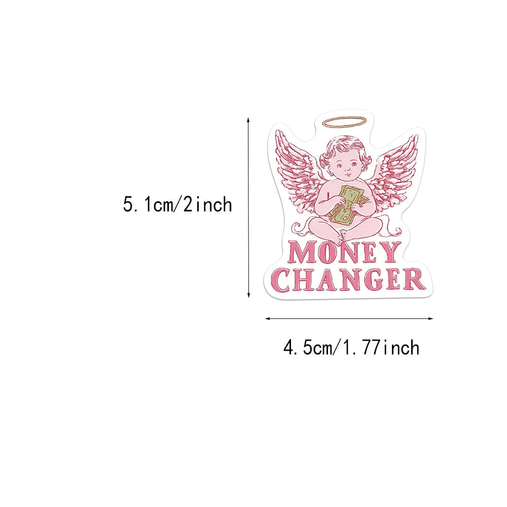 50PCS Money Pink Fun Stickers DIY Manual Speaker Decorative Bag Notebook Water Cup Label Stickers