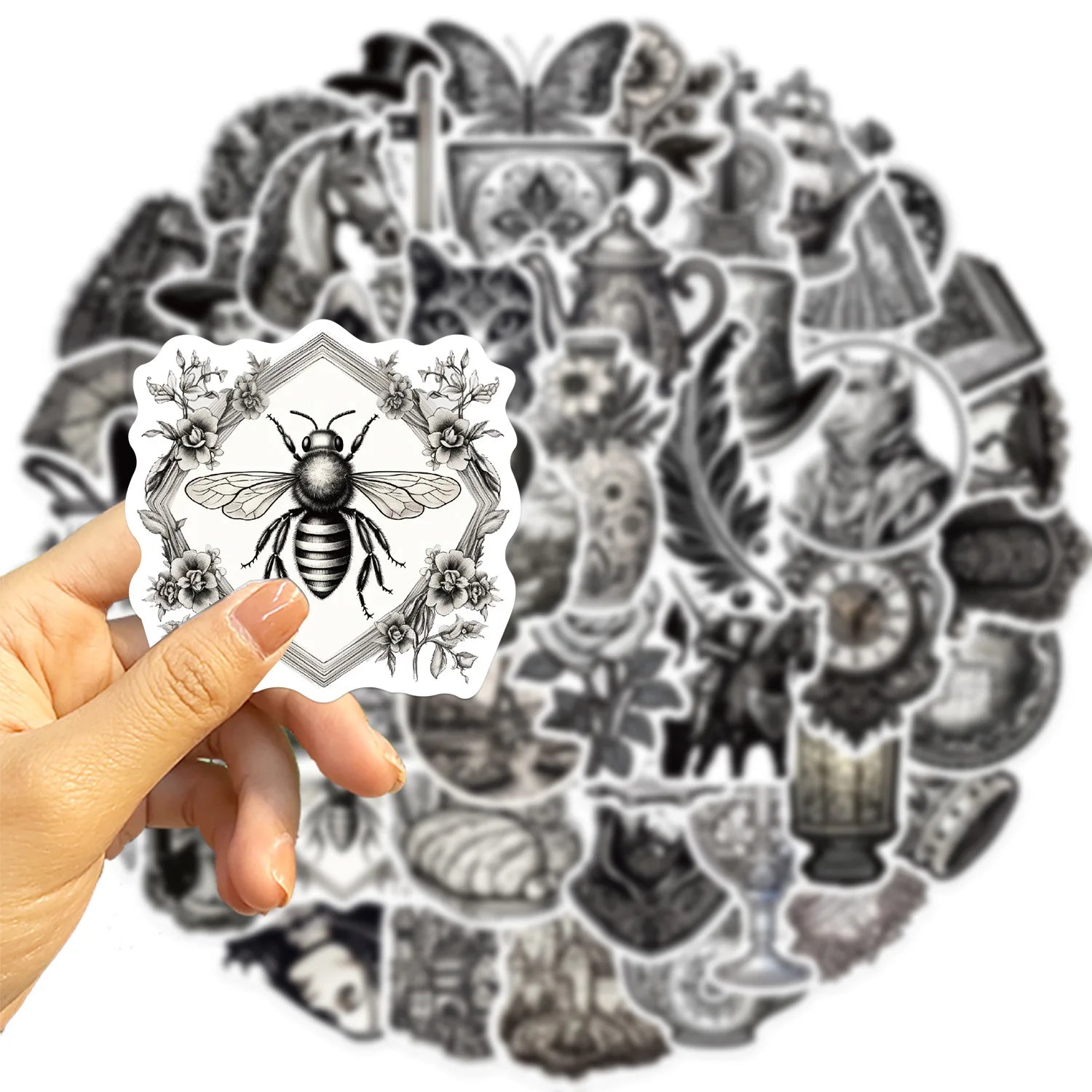 50/100PCS Black & White Medieval Style Graffiti Stickers Guitar Notebook Luggage DIY Waterproof Stickers