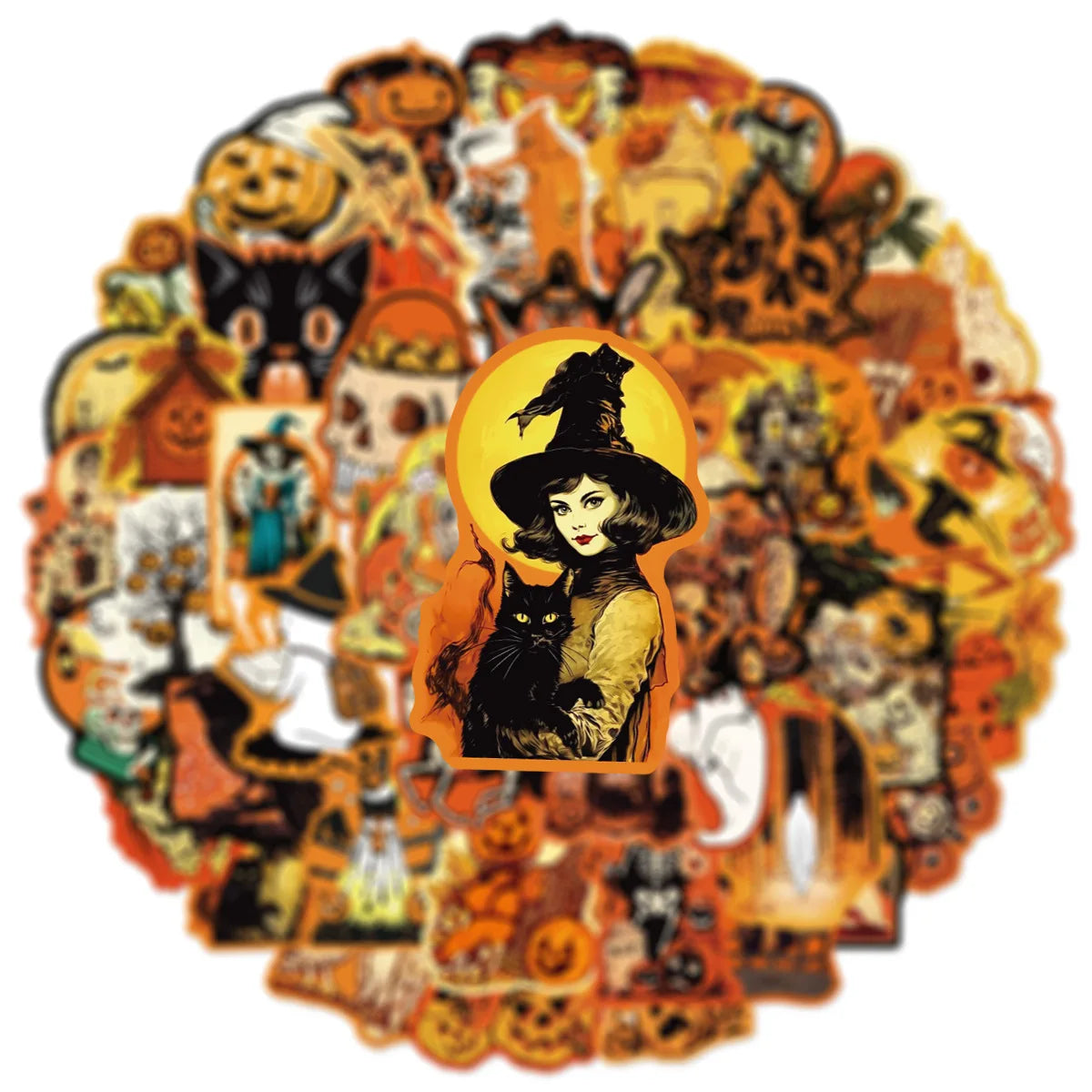 50PCS Retro Halloween Fun Graffiti Stickers Decorative Water Bottle Stationary Pumpkin Monster Waterproof Horror Stickers