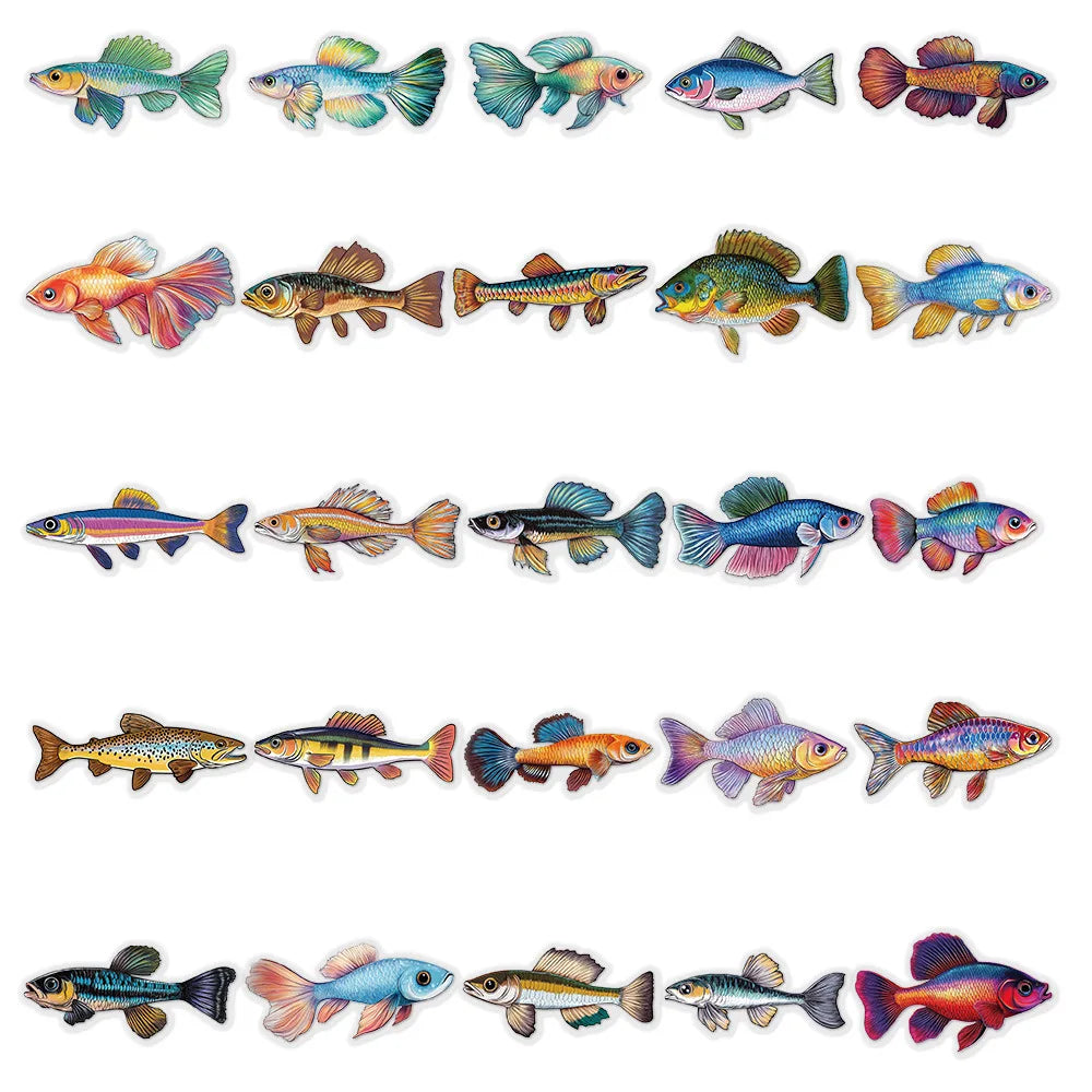 50Pcs Cartoon Fish Sticker Transparent PET Laptop Phone Case Decoration iPad Waterproof Sticker
