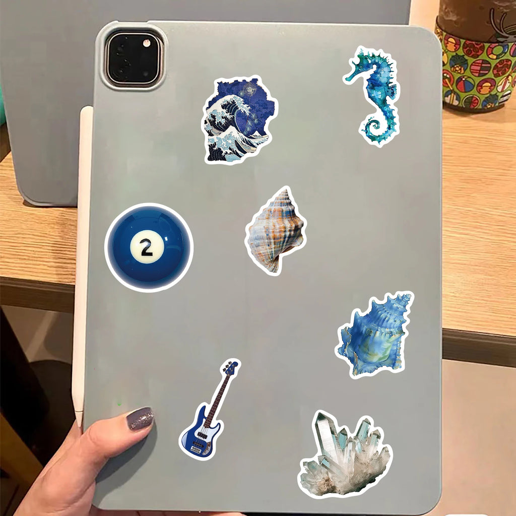 50/100PCS Silver Blue Ocean Ins Wind Sticker Laptop Luggage Phone Motorcycle Guitar Scrapbook Phone Harajuku Creative Stickers