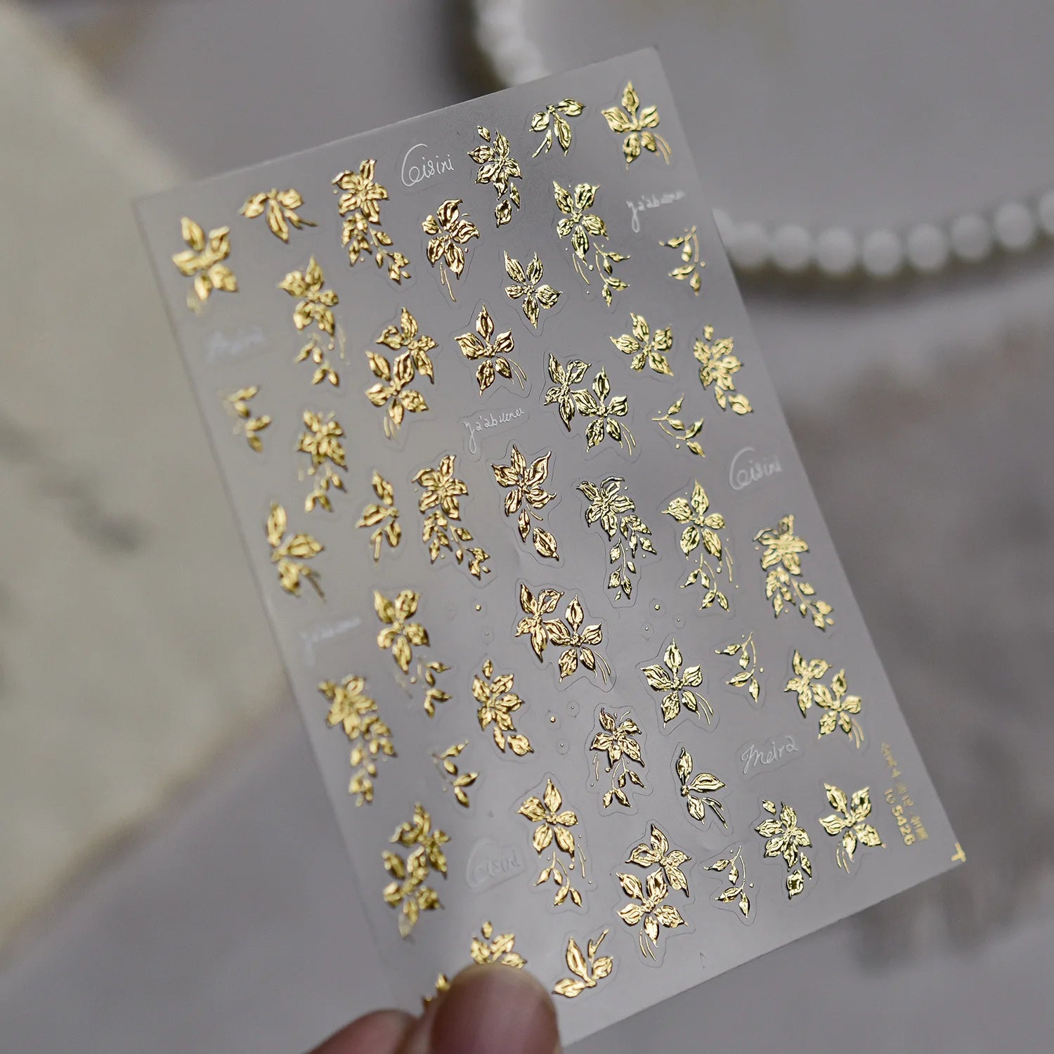 Luxury Metal Hand Painting Nail  Stickers Gold Silver Flowers Nail 3D Decorations Sticker DIY Adhesive Manicure Accessory Decals