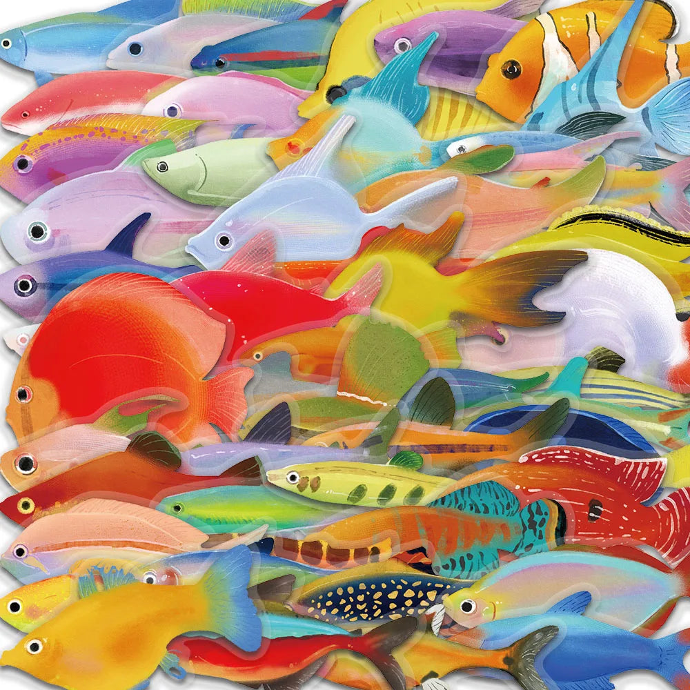 50PCS Fish Transparent Stickers Laptop Decal Living Room Scrapbook Skateboard Luggage Art Waterproof Phone Graffiti Sticker