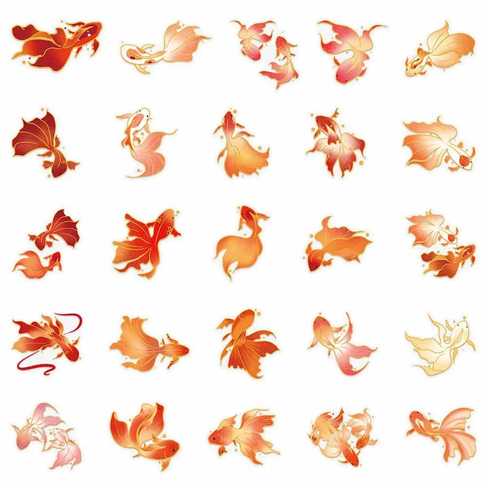 50-Pack Gold Foil Koi Fish Stickers Waterproof Decorative Stickers for Cups Stationery Notebooks DIY Crafts