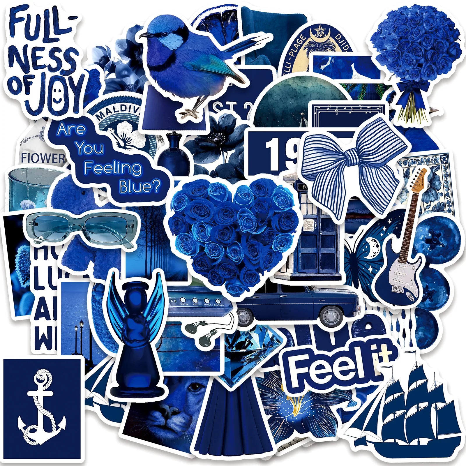 50/100Pcs Ins Deep Blue Aesthetic Mix Stickers Durable Waterproof DIY for Guitar Suitcase Skate Helmet File Holder Phone Decal