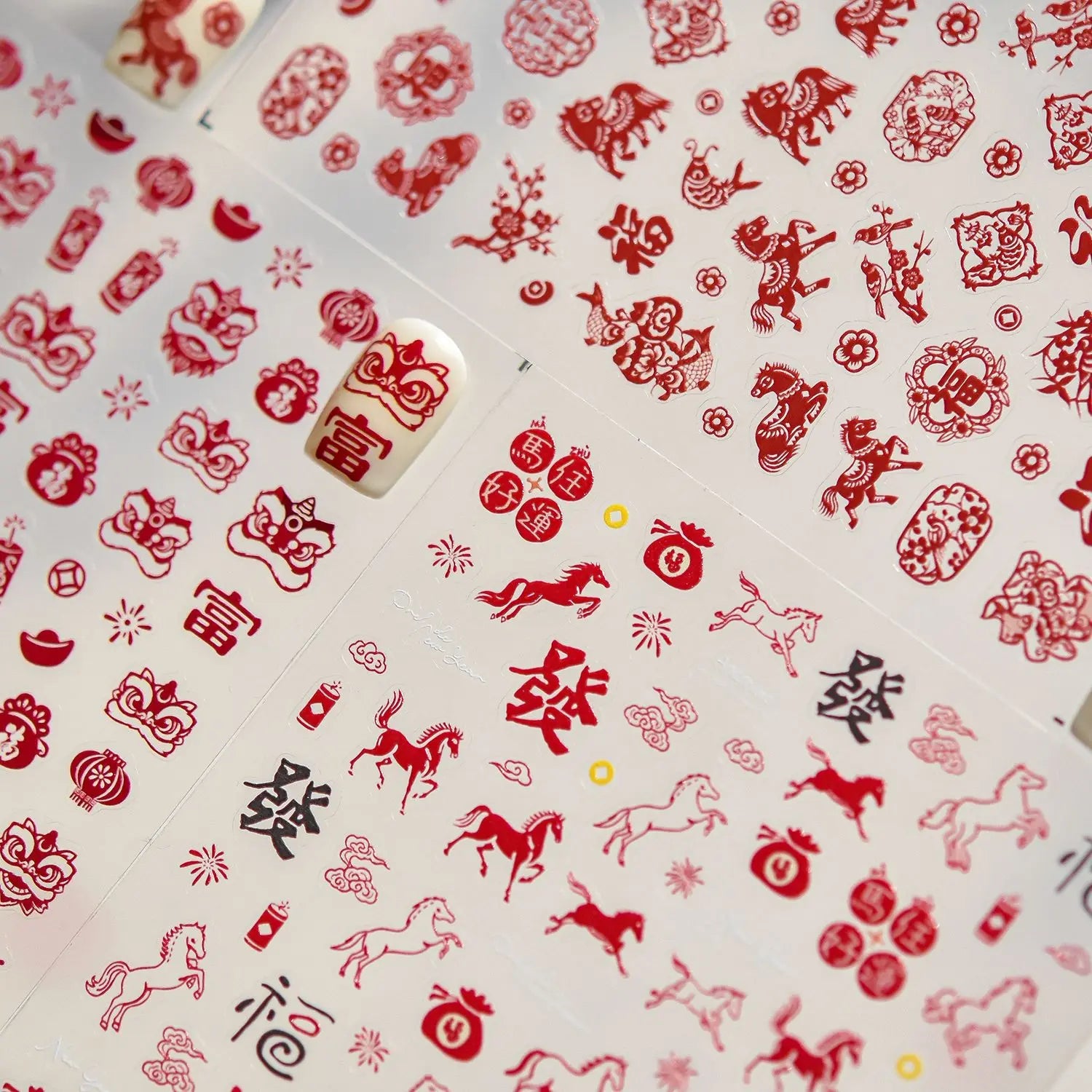3D Thin and Tough Nail Stickers New Year Red Horse Paper-cutting Window Decorations Nail Art Stickers DIY Nails Accessory Decals