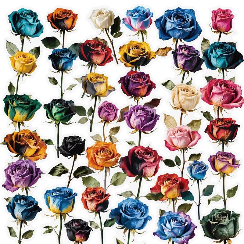 56PCS Dream Rose Transparent PET Phone Sticker Aesthetic Tear Open Decoration DIY Colored Laptop Luggage Graffiti Decals