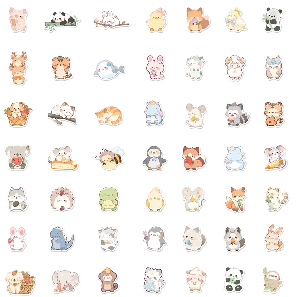 50PCS Q version Animals Stickers Cartoon PVC Fashion Waterproof Skateboard Phone Laptop Waterproof Graffiti Luggage Car Decals