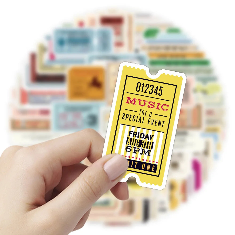 60/120 Pcs Vintage Band Concert Ticket Theme Stickers for Diary Phone Album Helmet Car Scooter Thick Durable Decals