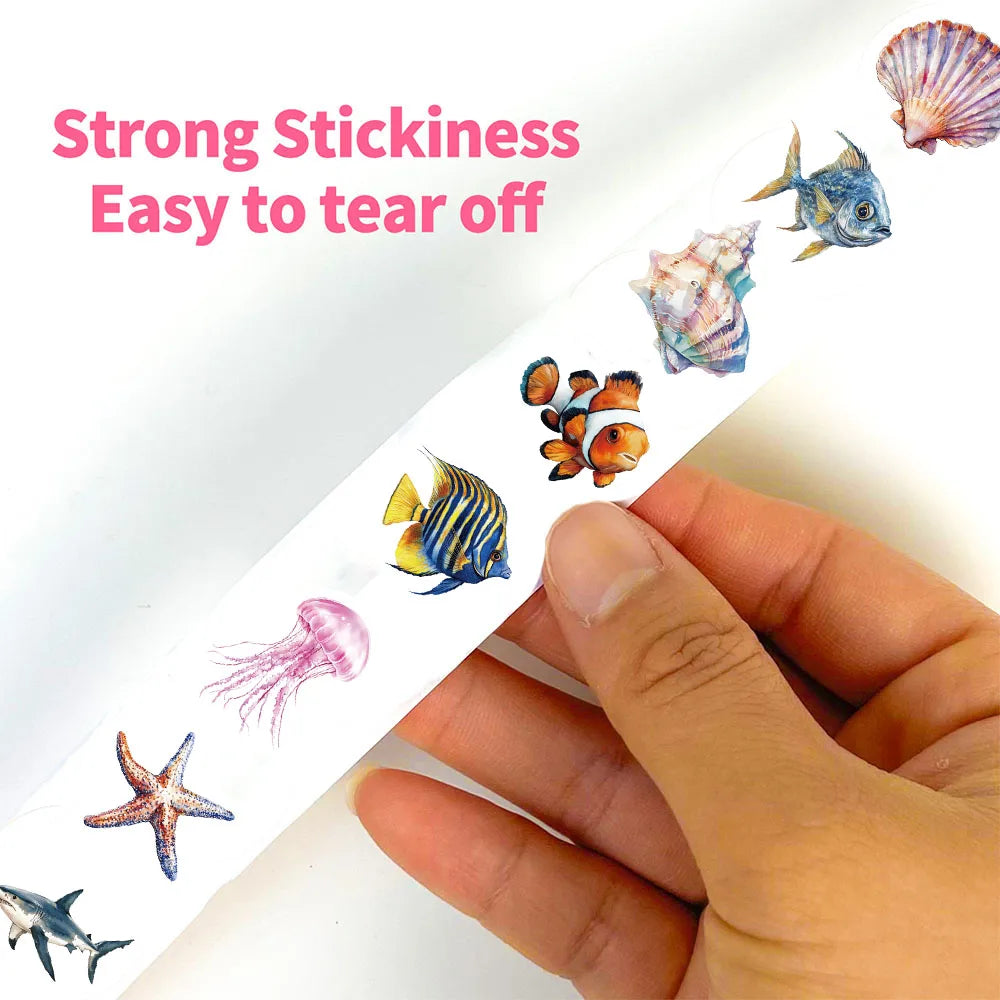 500PCS Marine Organism Roll Stickers Art Picture Laptop Scrapbooking Cartoon Stationery PVC Decorative Guitar Dormitory