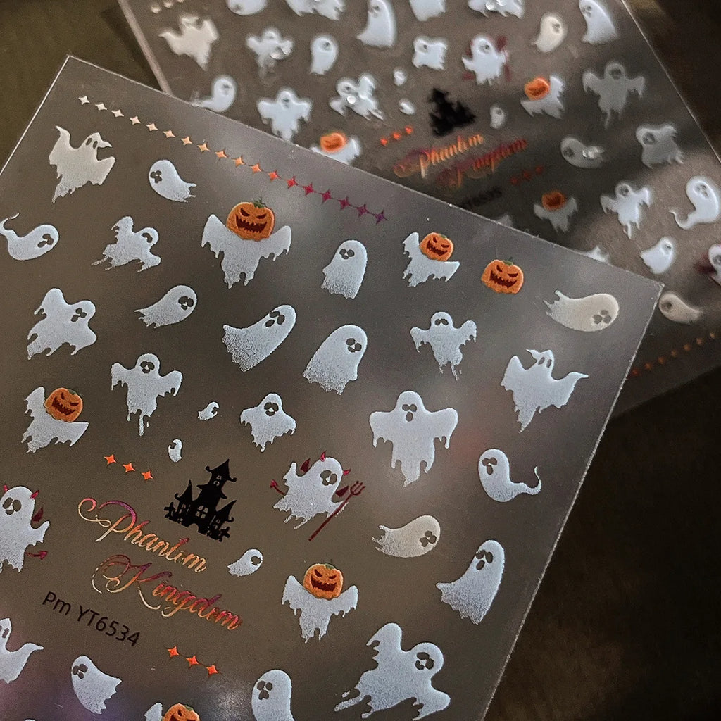 Ghost Nail Art Stickers 5D Halloween Pumpkin Ghost Self Adhesive Transfer For Nails DIY 3D Manicure Decorations Decals Stickers