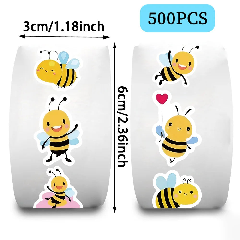 500pcs Cartoon Bee Reward Sticker Roll Labels Sticker for Wedding Gift Decor Envelope Sealing Scrapbooking