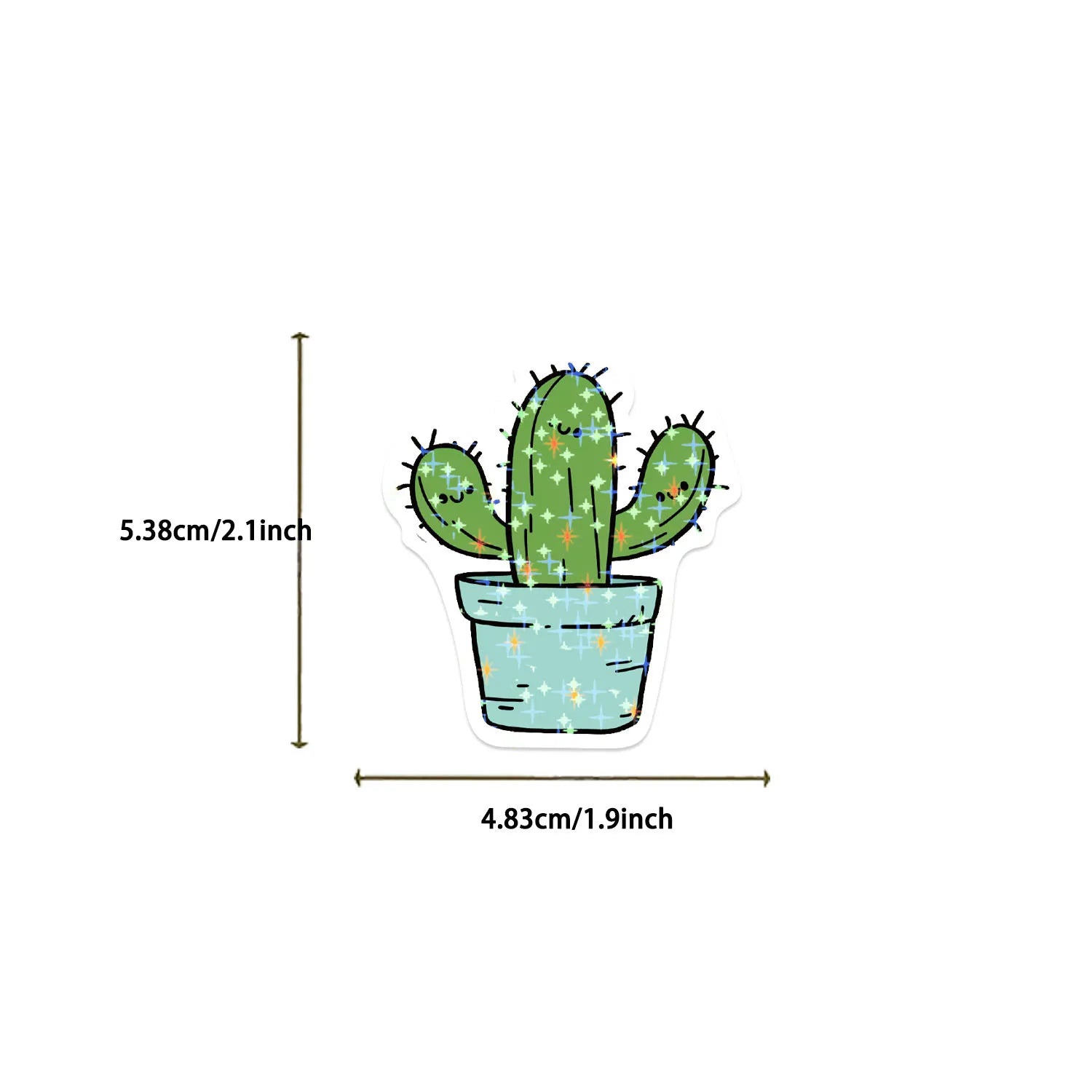 50PCS Holographic Cartoon Cactus Graffiti Stickers Decor Stationery Pen Holder Luggage Notebook DIY Waterproof Children Reward