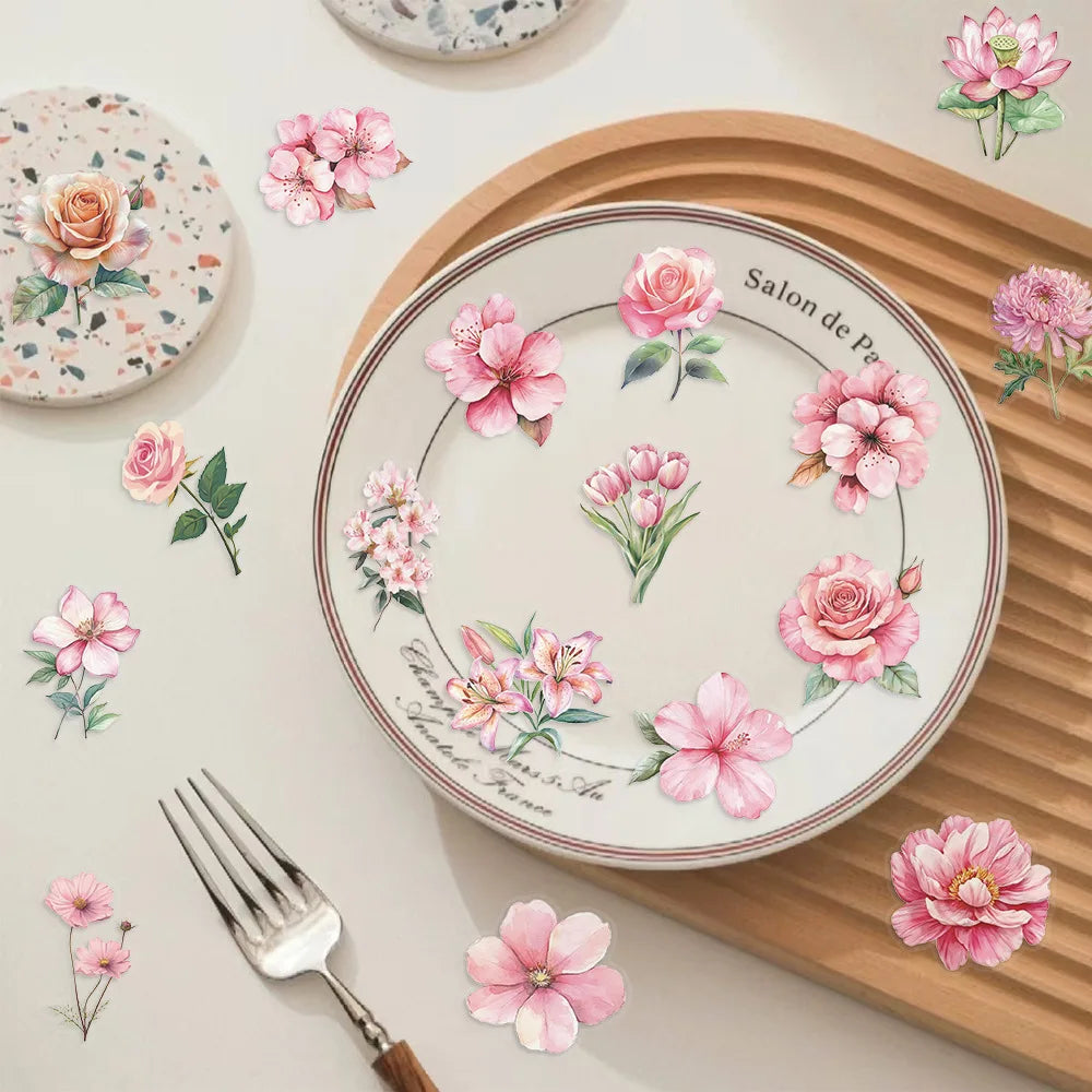50Pcs Transparent Cartoon Dark Rose Sticker Pack Waterproof Transparent PET Bookkeeping Material Decorative Guitar Notebook