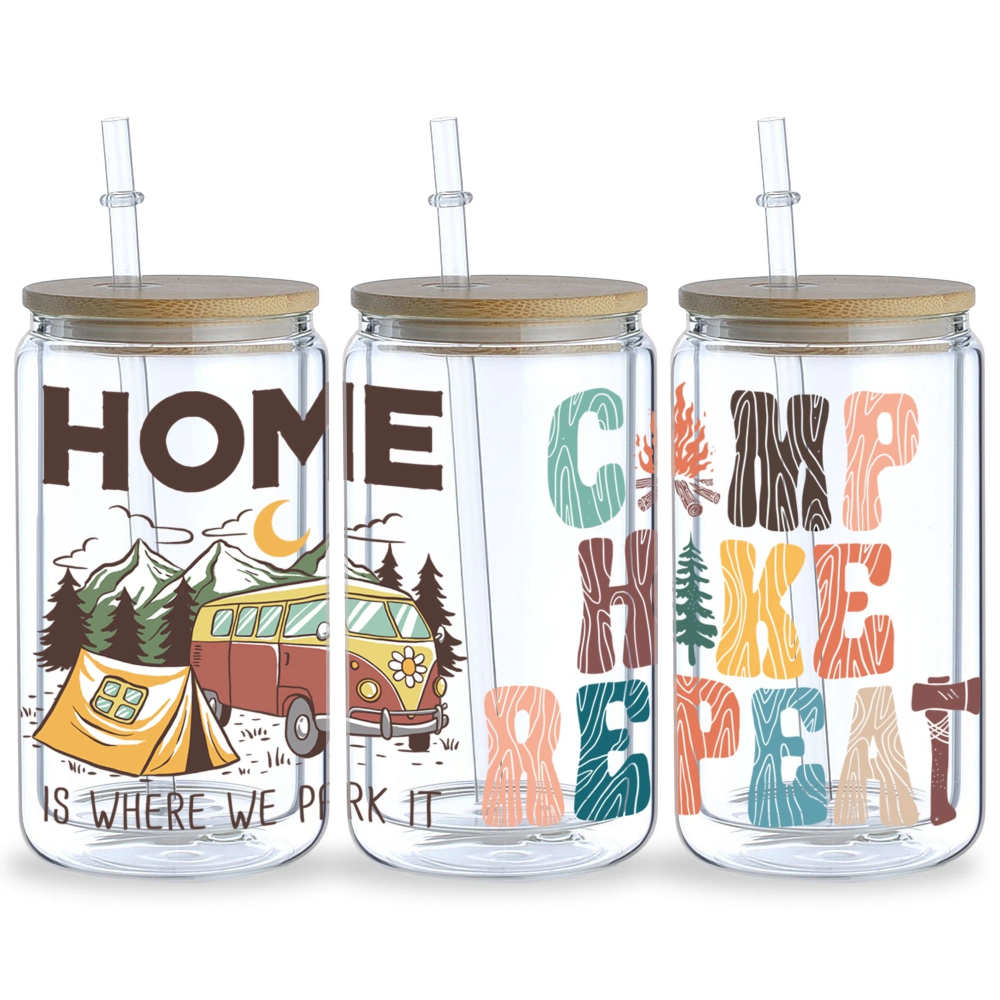 5 sheets Camping UV DTF Cup Stickers, Glass Cup Sports DTF Transfer Stickers, Waterproof Wipeable Transfer Paper