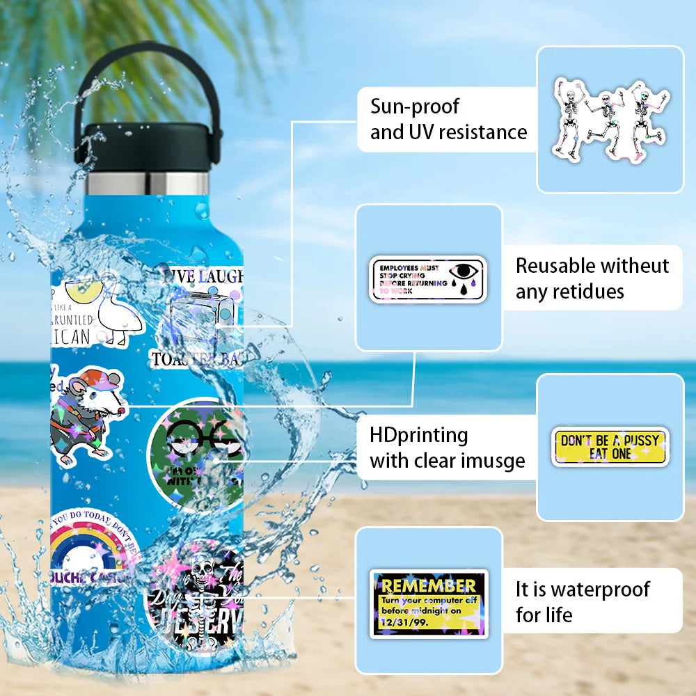 100/200PCS Funny Laser Flash Graffiti Stickers Decoration Laptop Skin Helme Luggage Stationery Notebook Waterproof Stickers