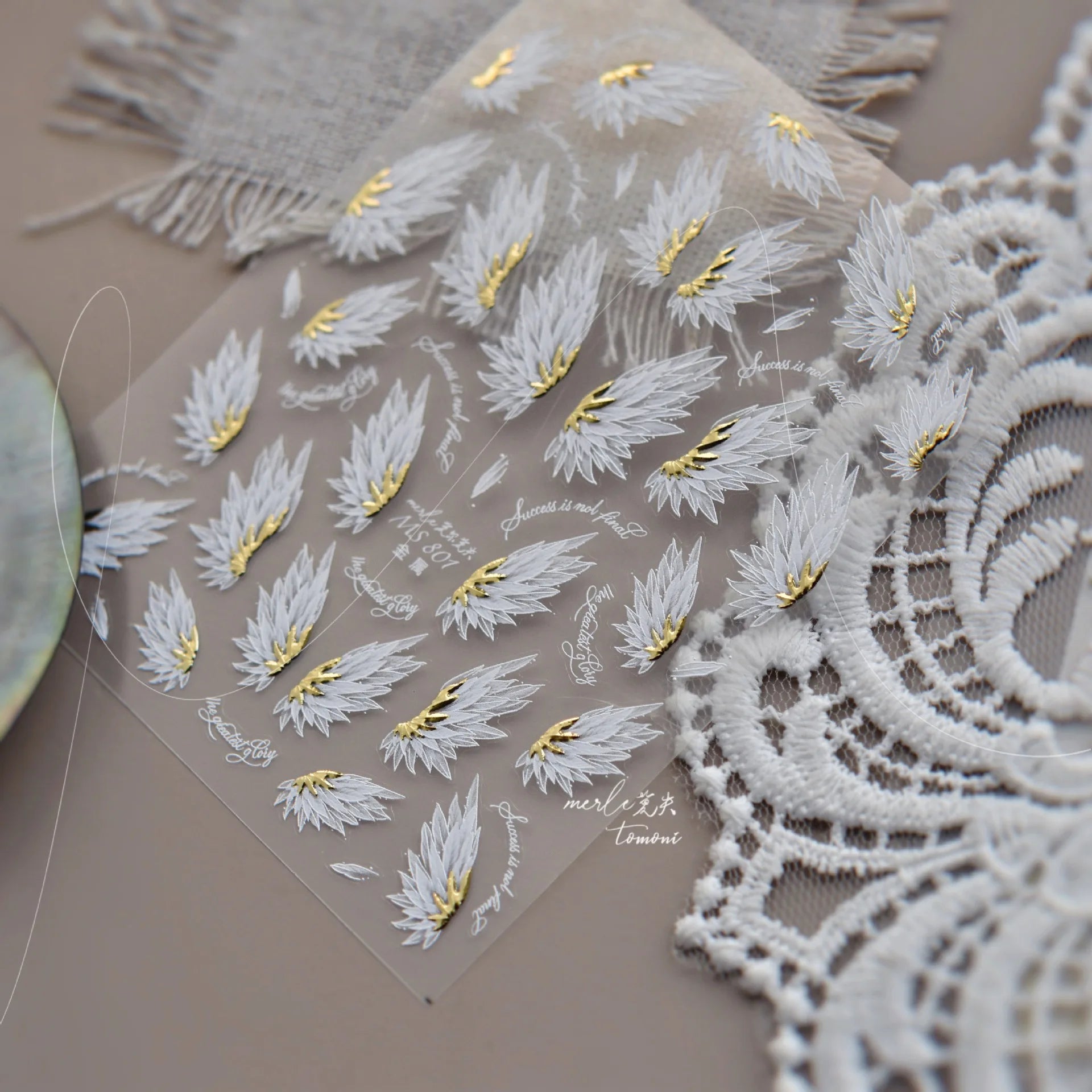 Gold-embossed Nail Stickers 3D Angel Black and White Wings Nail Art Stickers Retro Wing SelfAdhesive Transfer Nail Decorations