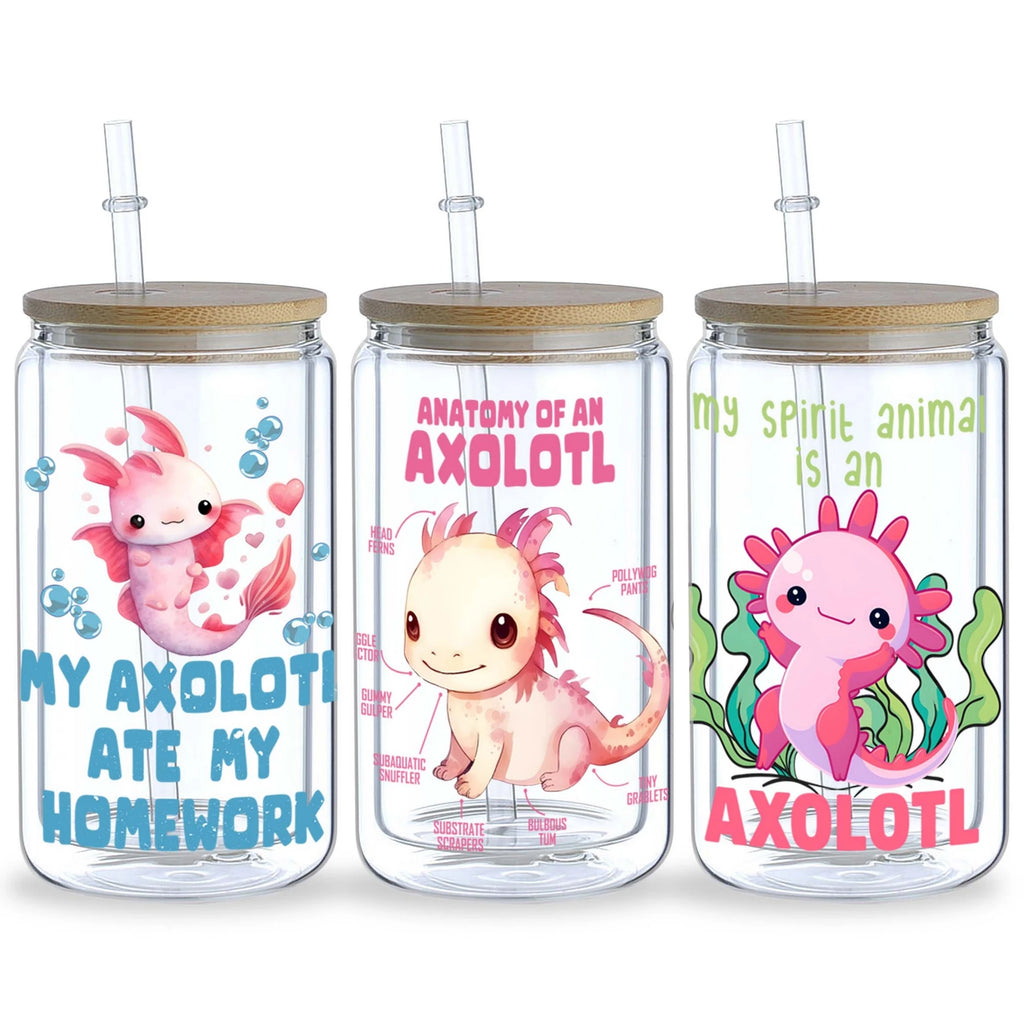 5 Sheets Salamander UV DTF Cup Sleeve 16oz, Funny Salamander DTF Cup Sleeve Transfer Glass, Water Bottle Waterproof Decal