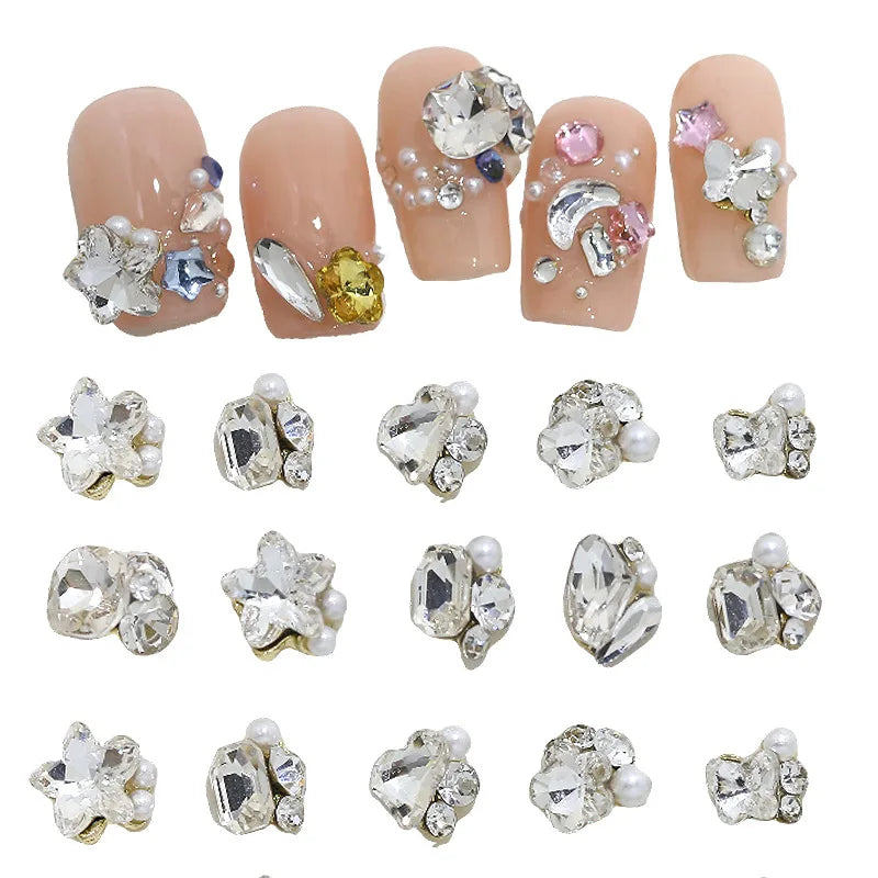 Luxury Stacked Nail Arts Accessories Mini Heart-shaped Axe-shaped Designs Nail Charms Pearl Rhinestones For 3D Nails Decorations